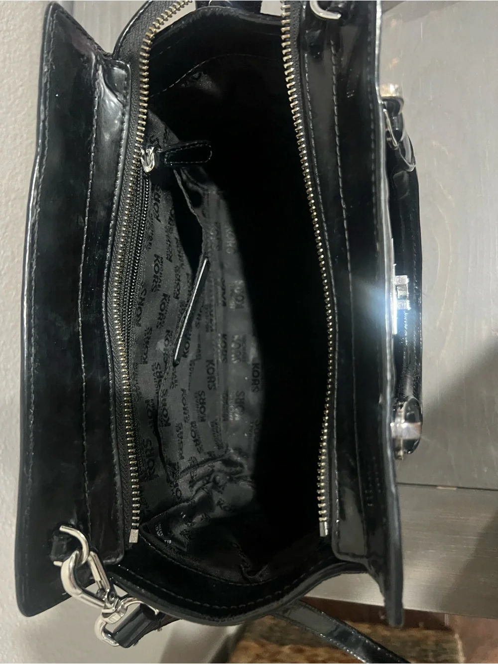 Michael Kors Black Quilted Patent Satchel with Turn-Lock - Picture 8 of 9